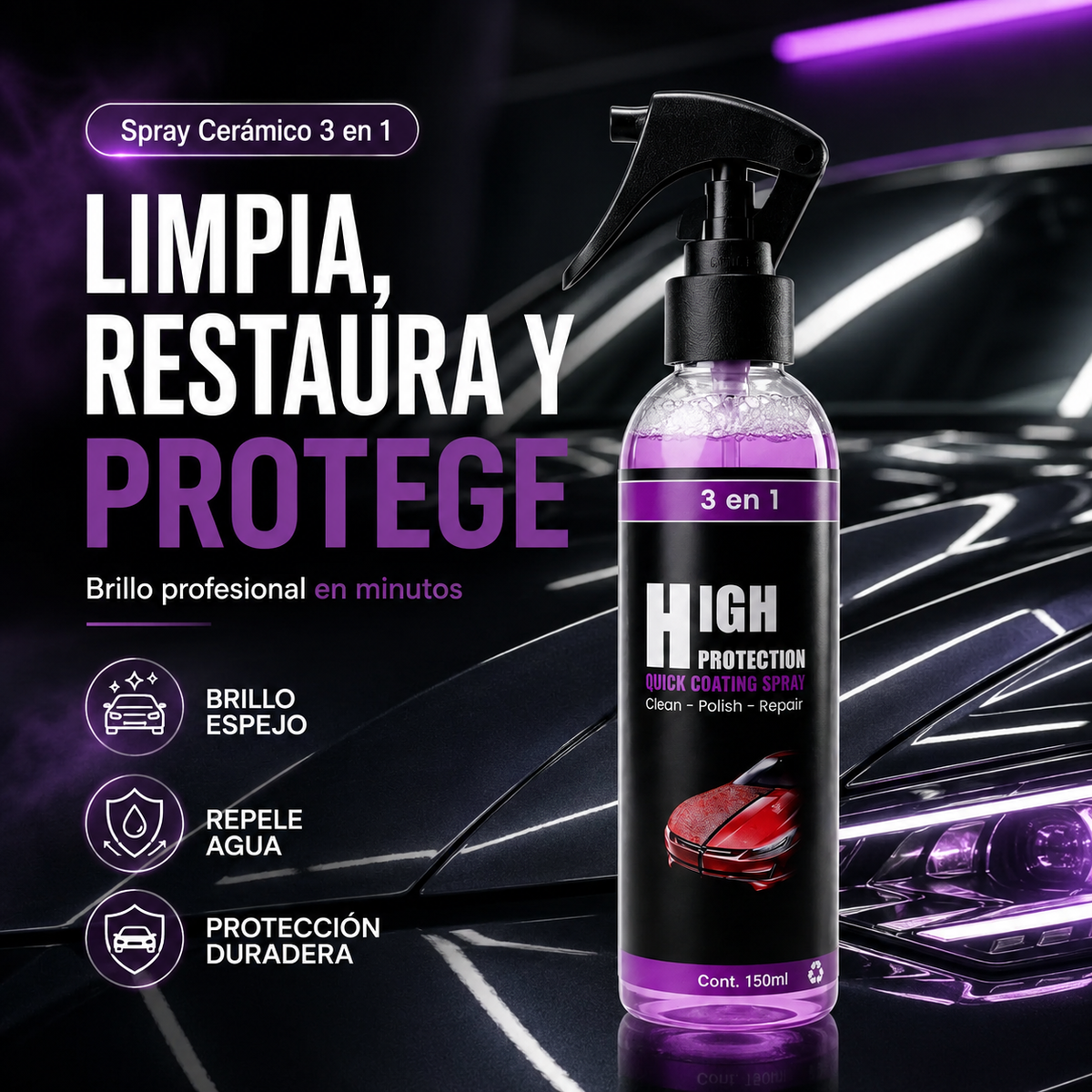 Spray Cerámico 3 en 1™ | Brillo de Exhibición en Minutos
