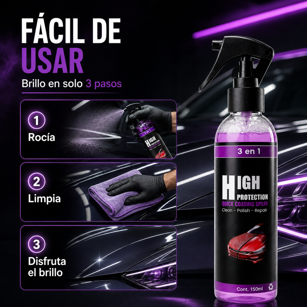 Spray Cerámico 3 en 1™ | Brillo de Exhibición en Minutos