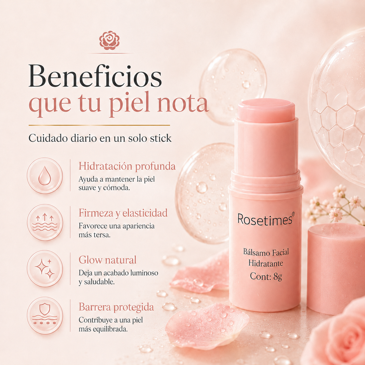 Rosetimes® Bálsamo Facial Hidratante – Cuidado Antiarrugas y Rejuvenecedor