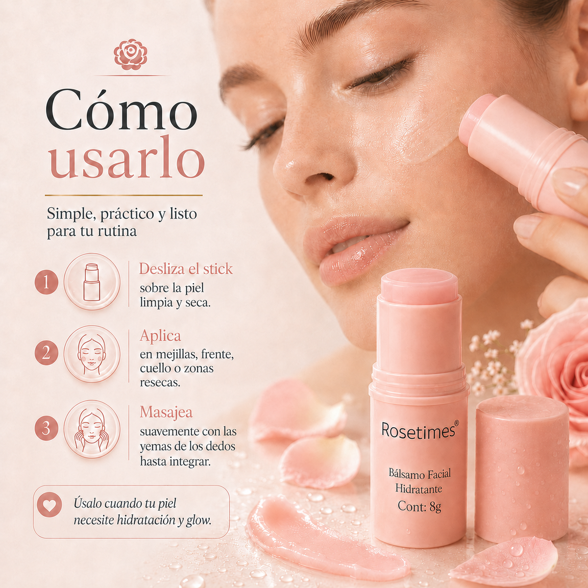 Rosetimes® Bálsamo Facial Hidratante – Cuidado Antiarrugas y Rejuvenecedor